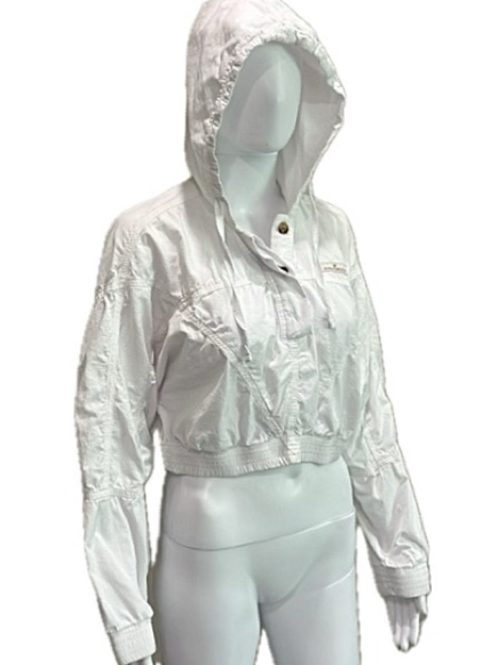 BDG Super Crop Hooded Pullover Jacket Size Small White Poplin Elastic Waist